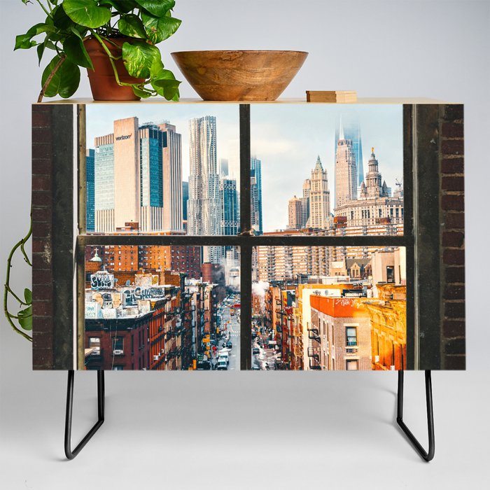 New York City Window | Colorful Street and Skyline | NYC Credenza