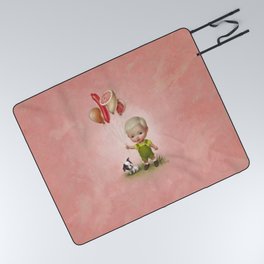 Little Boy Holding Meat Balloon Picnic Blanket