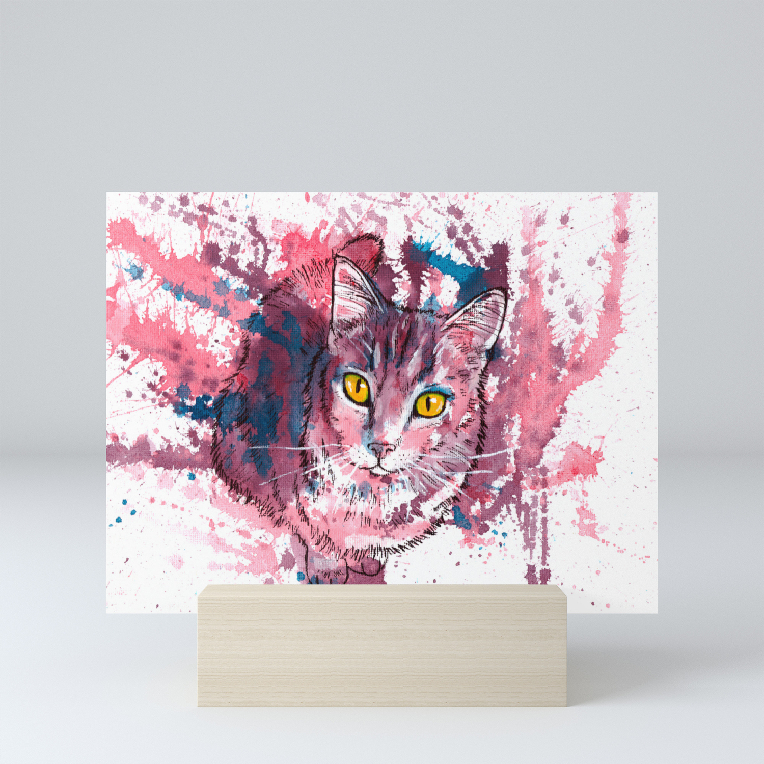 Cat Portrait Pink And Purple Shades Abstract Acrylic Painting