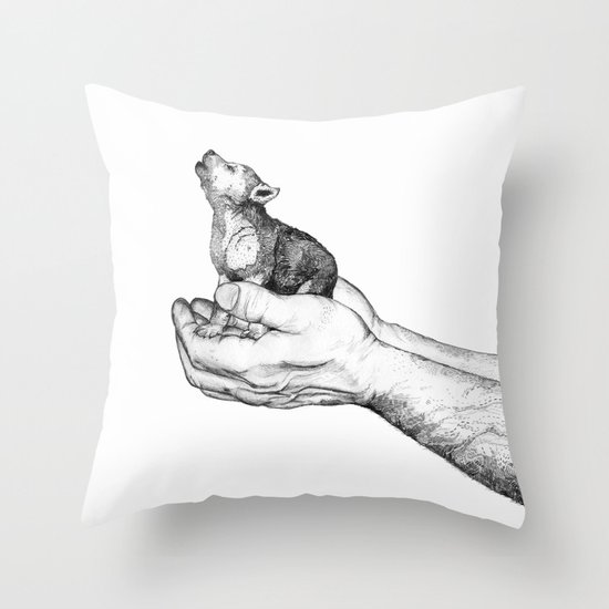 Wolf Cub // Graphite Throw Pillow
