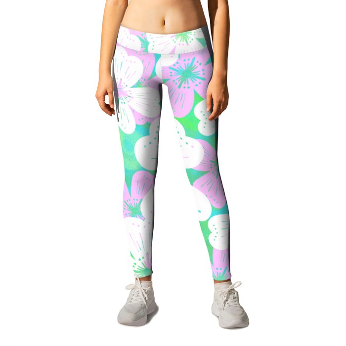 70’s Desert Flowers Pink and Turquoise Leggings