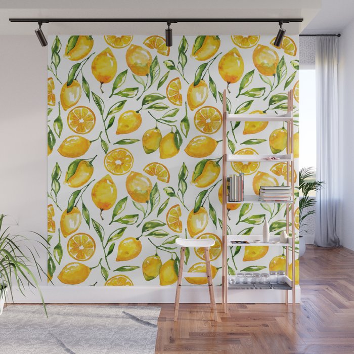 lemon watercolor print Wall Mural