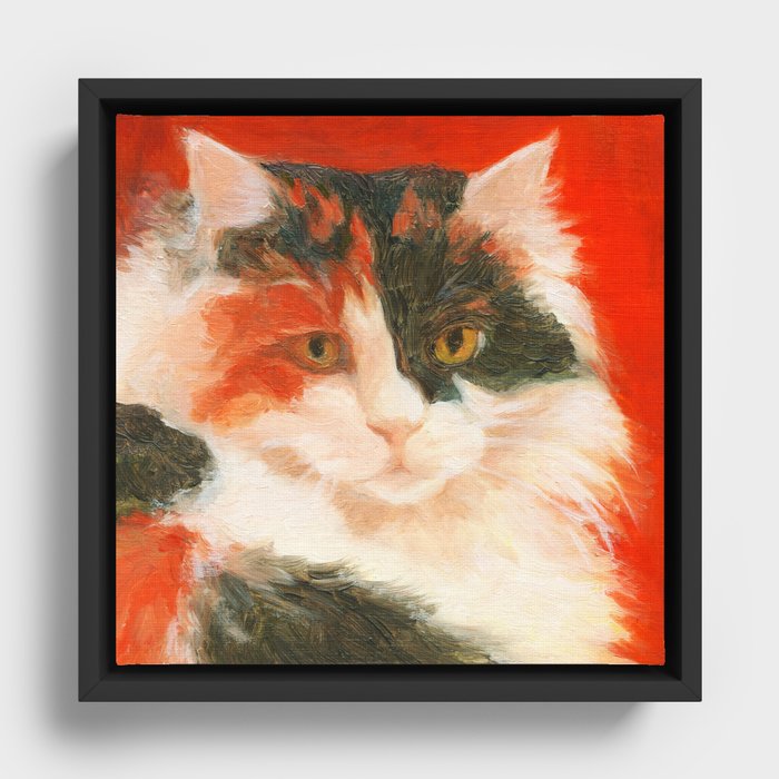 Classical calico cat portrait oil painting Framed Canvas