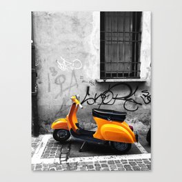 Orange Vespa in Bologna Black and White Photography Canvas Print