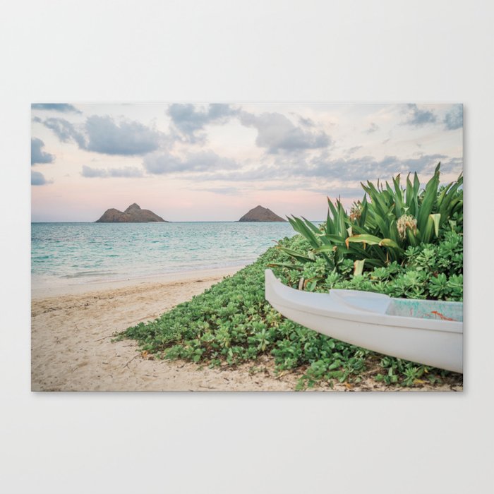 Lanikai Beach Kailua - Mokes islands and boat Canvas Print