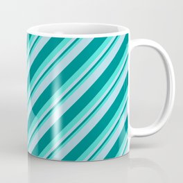 [ Thumbnail: Turquoise, Light Blue & Teal Colored Lined Pattern Coffee Mug ]