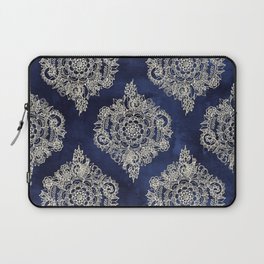 Cream Floral Moroccan Pattern on Deep Indigo Ink Laptop Sleeve