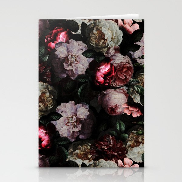 Vintage Dark Midnight Botanical Baroque Roses Garden Stationery Cards