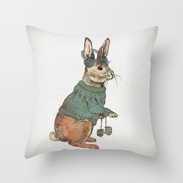 Winter Rabbit Throw Pillow