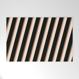 [ Thumbnail: Dark Olive Green, Light Coral, Beige, and Black Colored Striped/Lined Pattern Welcome Mat ]