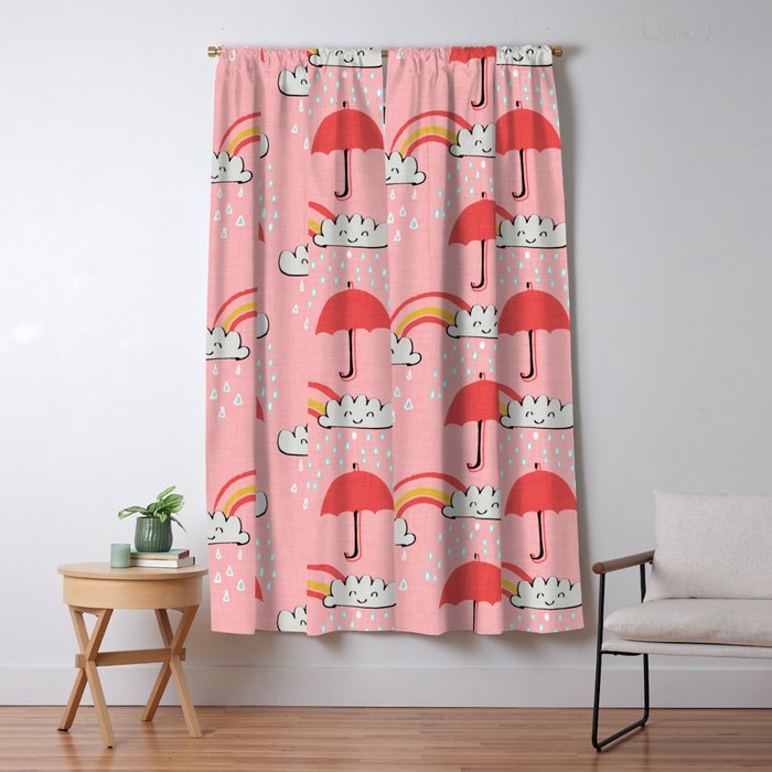 April Showers Rainbow Clouds Pink Nursery Blackout Curtain By