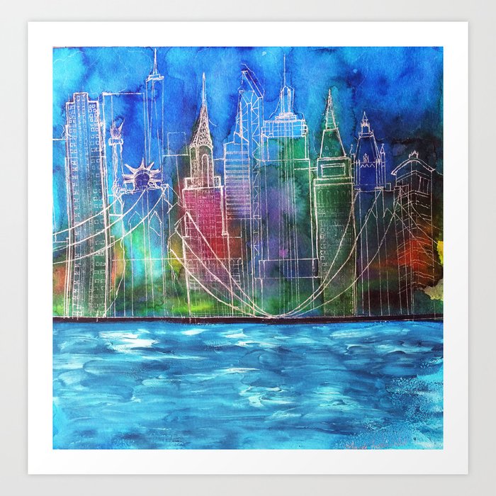 New York Skyline Drawing Art Print By Glowingbird Society6 New York Skyline Drawing Art Print By Glowingbird Society6