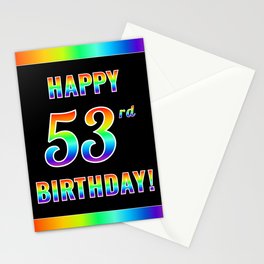 [ Thumbnail: Fun, Colorful, Rainbow Spectrum “HAPPY 53rd BIRTHDAY!” Stationery Cards ]
