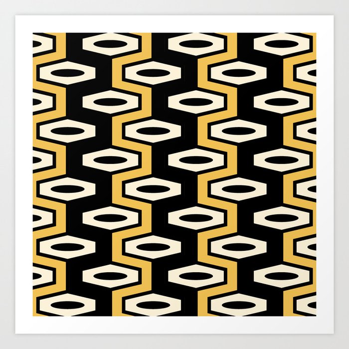 Atomic Geometric Pattern 250 Black and Yellow Art Print