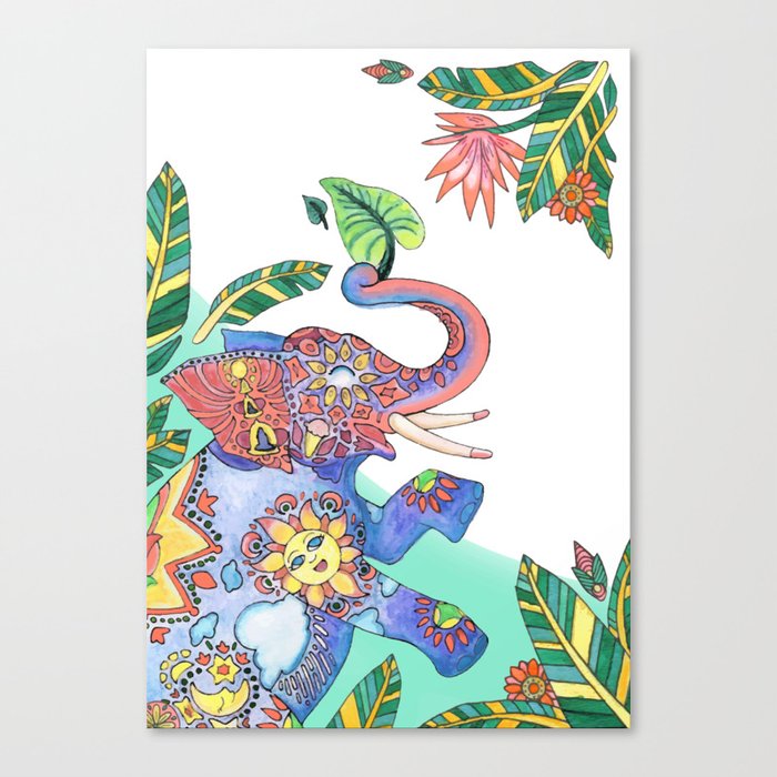 The Happy Elephant - Turquoise Canvas Print