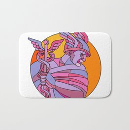 Messenger of the Gods Mosaic Color Bath Mat | Abstract, Greekmythology, Romangod, Travelers, Fleet Footed, Lowpolygon, Thieves, Transporters, Snakes, Mercurius 