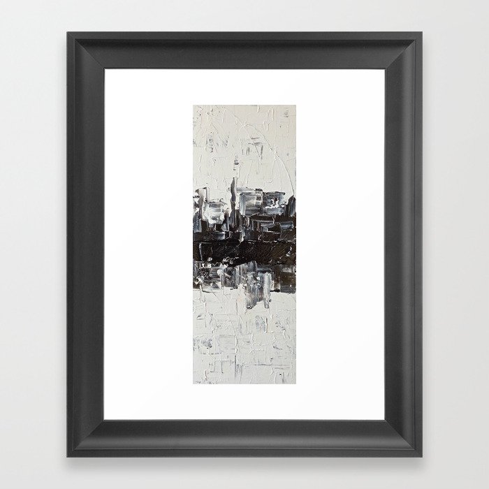 Flatline - black & white abstract painting Framed Art Print