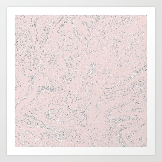 Blush Pink Elegant Silver Glitter Abstract Marble Art Print By