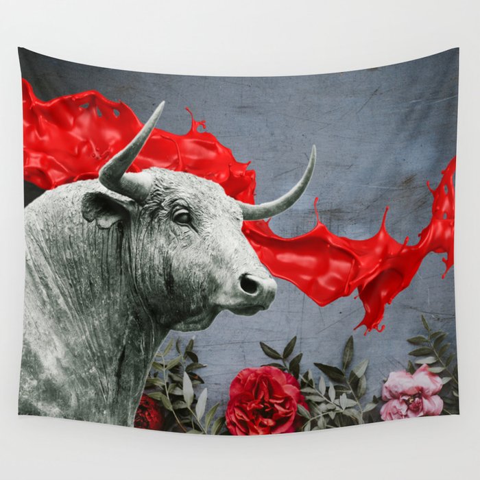 bull s head and red paint Wall Tapestry