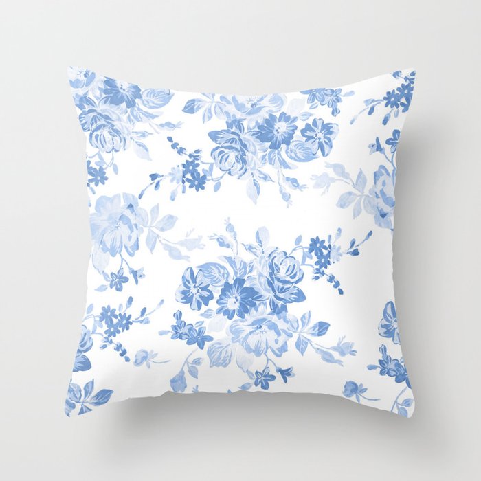 Modern navy blue white watercolor elegant floral Throw Pillow