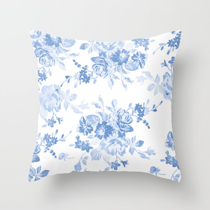 Modern Navy Blue White Watercolor Elegant Floral Throw Pillow By