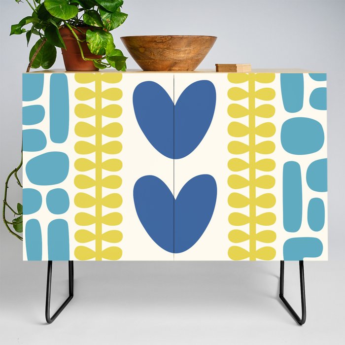 Abstract vintage heart fern pattern 5 Credenza