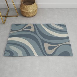 New Groove Retro Swirl Abstract Pattern Neutral Blue Grey Taupe Area & Throw Rug