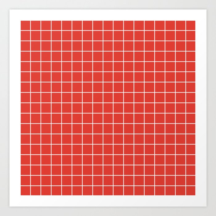 Cg Red Red Color White Lines Grid Pattern Art Print By Makeitcolorful