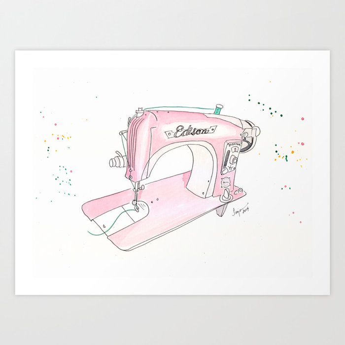 Vintage Pink Edison Sewing Machine Art Print by Artisania