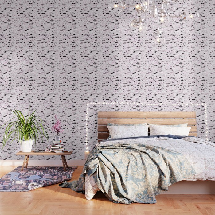 Modern Pink Black Abstract Birch Wood Pattern Wallpaper By