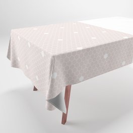 White Polka Dots Lace Vertical Split on Pastel Pale Pink Tablecloth