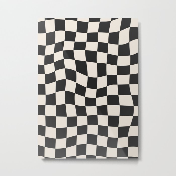 Black and White Wavy Checkered Pattern Metal Print