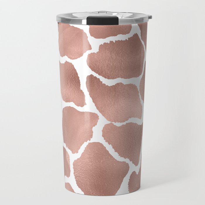 Elegant Hipster  Rose Gold White Giraffe Animal Print Travel Mug