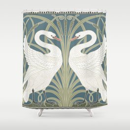 Walter Crane Swans Rush and Iris Vintage Swan Design Shower Curtain