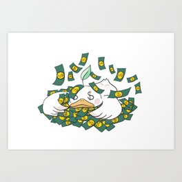 Money falling Doo Doo duck Art Print