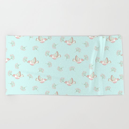Christmas birds - Bird pattern on turquoise backround Beach Towel