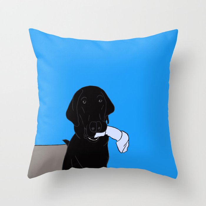 Black Lab With A Bone Throw Pillow