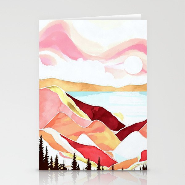 Alpine mountain pink sunset watercolor landscape painting for home, bedroom, living room, and wall decor No. 2 Stationery Cards