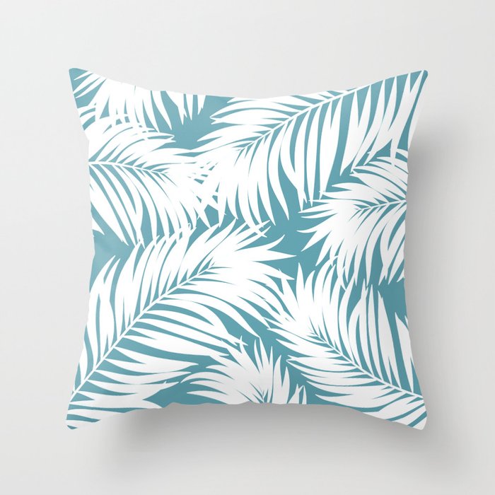 Palm Tree Fronds White on Soft Blue Hawaii Tropical Décor Throw Pillow
