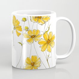 Yellow Cosmos Flowers Kaffeebecher | Garden, Flowers, Botanical, Watercolor, Cosmos, Nature, Yellow, Drawing, Flower Petals, Painting 