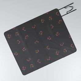 Branches With Red Berries Seamless Pattern on Dark Grey Background Picnic Blanket