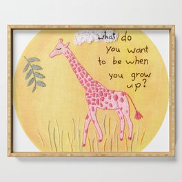 Pink Giraffe Embroidery - "What Do You Want to Be When You Grow Up?" Serving Tray