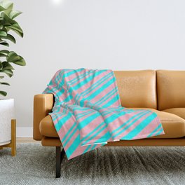 [ Thumbnail: Aqua and Light Pink Colored Stripes/Lines Pattern Throw Blanket ]