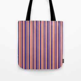 [ Thumbnail: Light Salmon and Dark Slate Blue Colored Pattern of Stripes Tote Bag ]