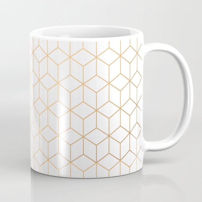 Gold Geometric Pattern on White Background Coffee Mug by Vic Torys ...