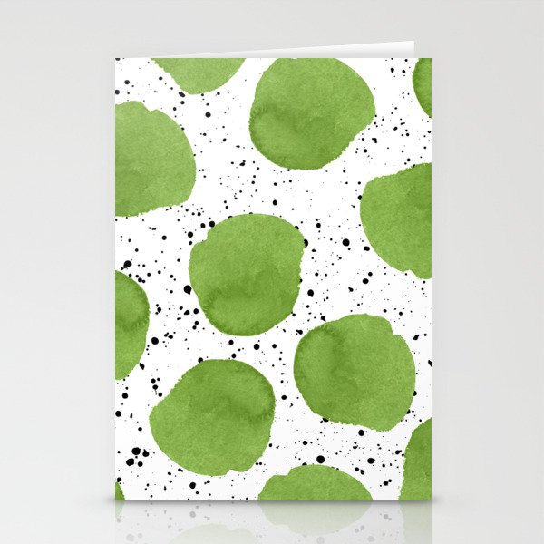 Modern green watercolor polka dots black brushstrokes greenery color of the year pattern Stationery Cards