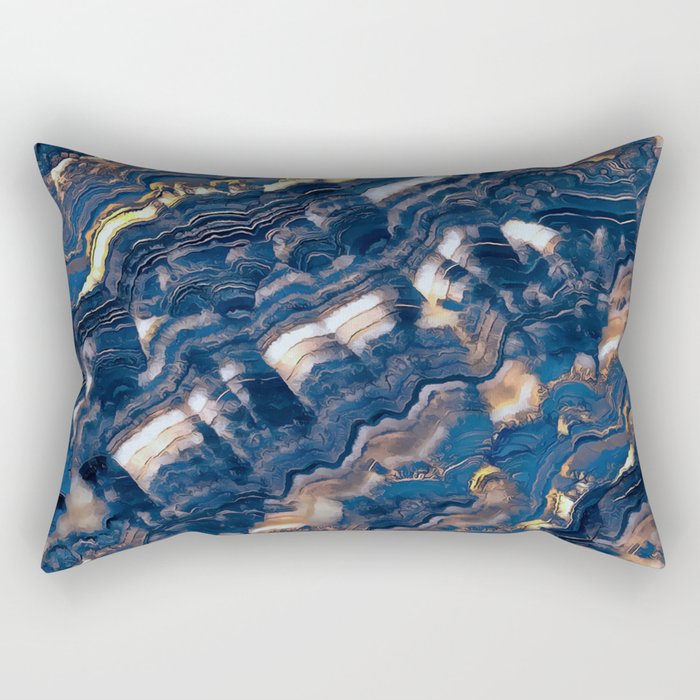 Blue marble with Golden streaks Rectangular Pillow