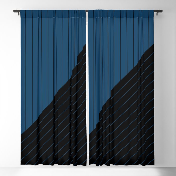Elegant Pinstripes and Triangles Blue Black Blackout Curtain