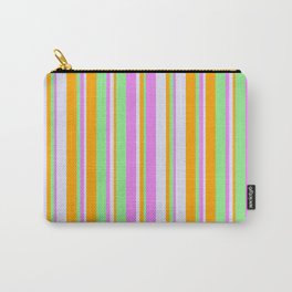 [ Thumbnail: Light Green, Orange, Lavender, and Violet Colored Striped/Lined Pattern Carry-All Pouch ]