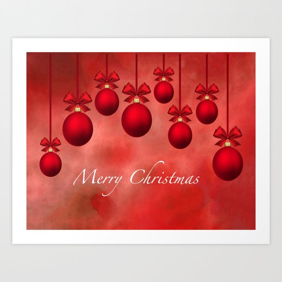 Merry Christmas Ornaments Bows and Ribbons - Red Art Print